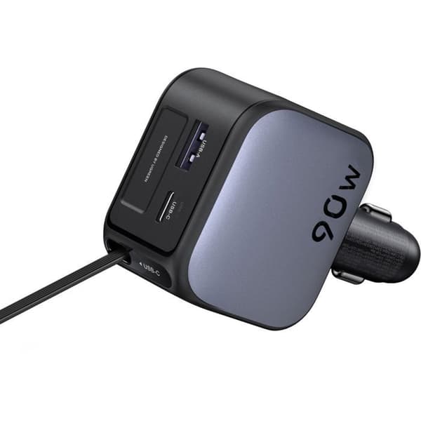 Biloplader - UGREEN - 90W - USB-A og USB-C - Udtrækkelig - Sort