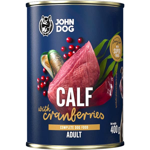 JOHN DOG Berry Line Kalv med tranbär - våtfoder för hundar - 400 g