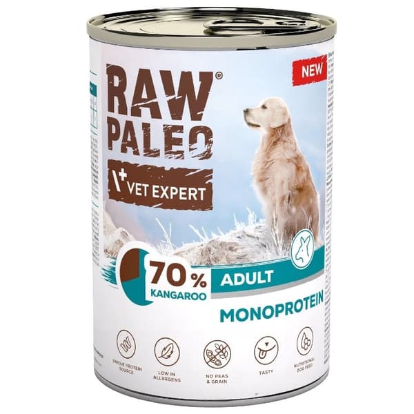 VETEXPERT Raw Paleo Mono Kangaroo - vådfoder til hunde - 400 g