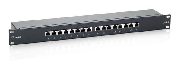 Equip Patchpanel CAT6 16 Port svart 19" (1U)