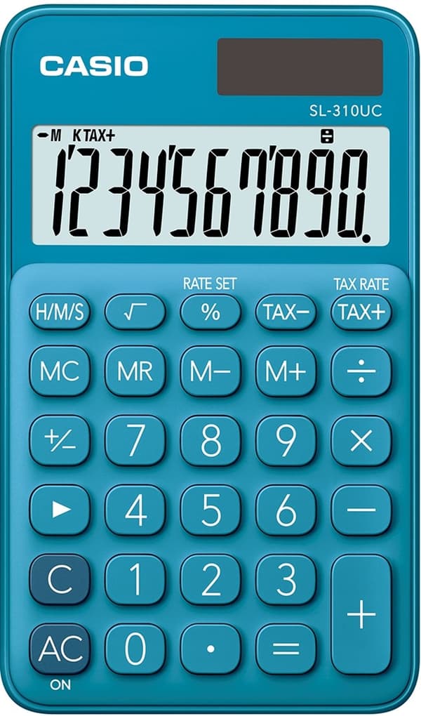 CASIO SL-310UC-BU TASKULASKIMEN LASKIN, SININEN, 10 NUMERON NÄYTTÖ