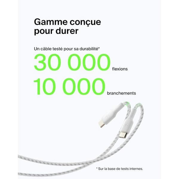Flätad kabel - BELKIN - USB-A till USB-C - 3 m - Vit