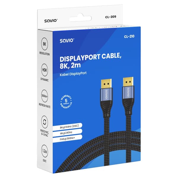 Savio CL-210 DisplayPort-kaapeli 2 m Musta