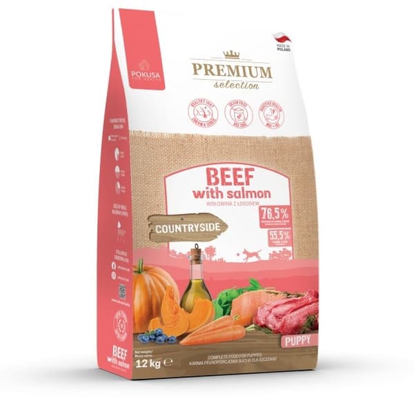 POKUSA Premium Selection Puppy Beef med lax - torrfoder för hundar - 12 kg