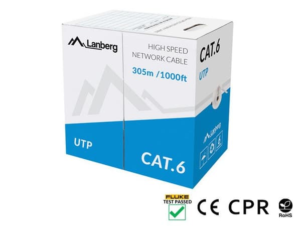 LANBERG KABEL UTP KAT.6 305M WIRE CU GRÅ