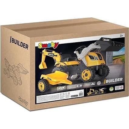 Smoby Pedaltraktor Max Builder + Släpvagn + Pelleter + Spade - Orange
