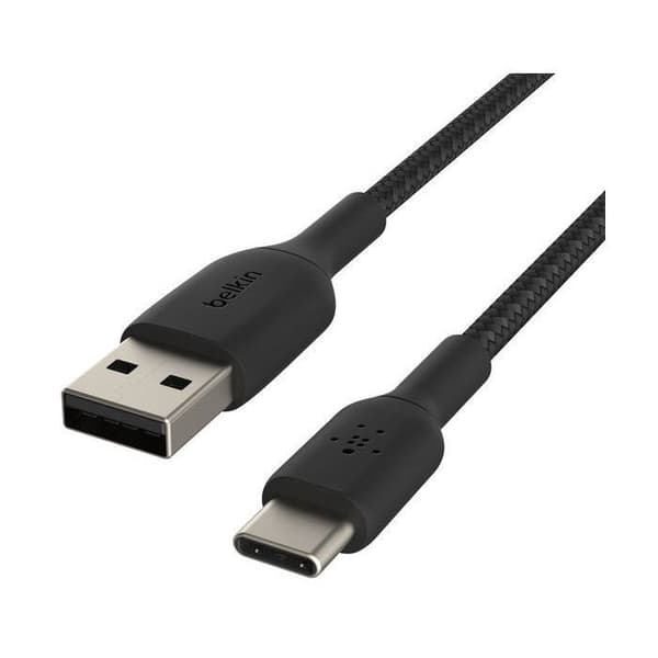 Flätad kabel - BELKIN - USB-C till USB-A - 0,15 m - Svart