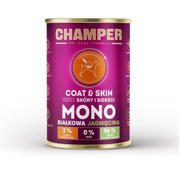CHAMPER Coat & Skin Monoprotein Lam - vådfoder til hunde - 400 g