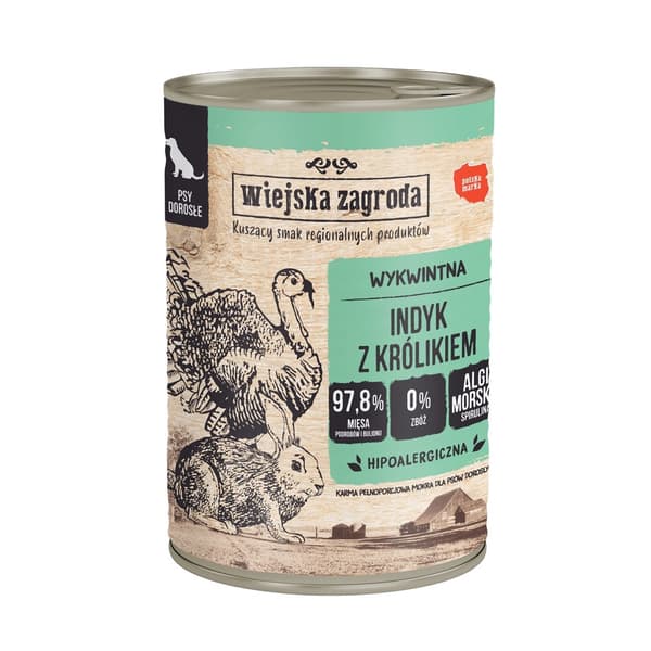 Rural Farm kalkun med kanin - vådfoder til hunde - 400 g