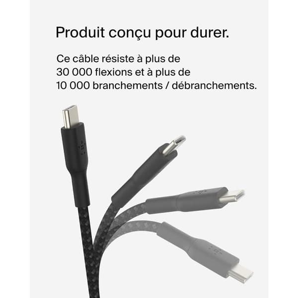 Flettet kabel - BELKIN - USB-C til USB-C - 0,15 m - Sort
