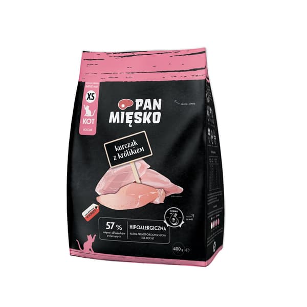 PAN MIĘSKO Kyckling med kanin XS - torrfoder för katter - 400 g