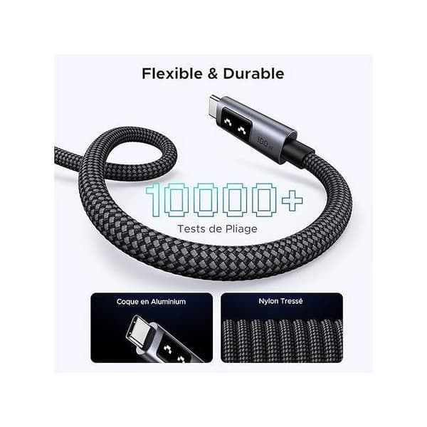 USB-C kabel - UGREEN - USB-C til USB-C PD 100W datakabel - Flettet nylon - 2 m - Sort