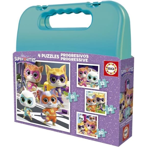 Progressivt pusselfodral - EDUCA - SuperKitties - 12+16+20+25 bitar