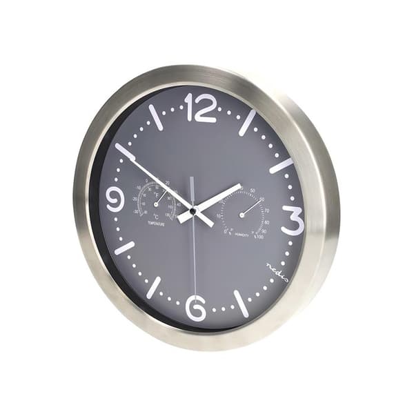 Väggklocka Analog 30cmx30cm Tyst med Termometer och Hygrometer Nedis Grå