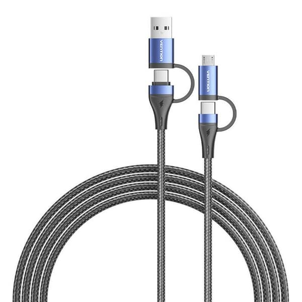 USB 2.0 Kabel - VENTION - CTLLH - 4 i 1 (USB-A/USB-C/Lightning/Micro-USB) - 1 m - Sort