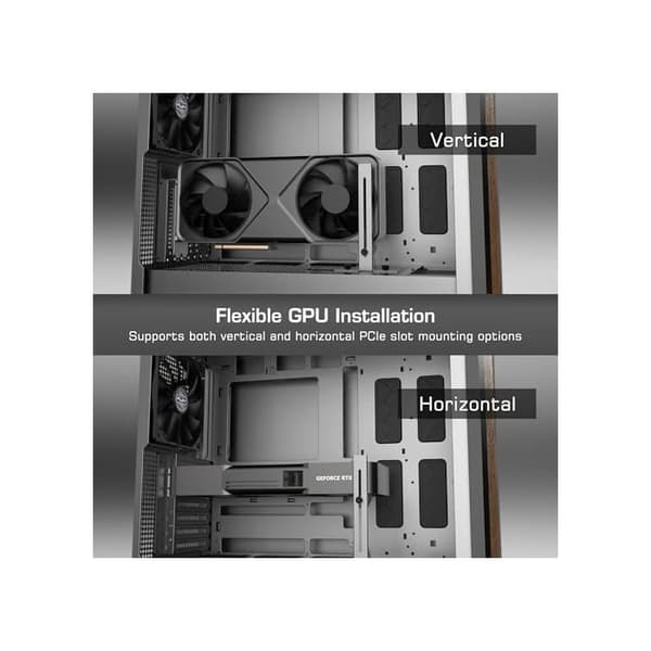 Agos MAX-MS4 PC-tornlåda Medium Vit, 4 ARGB-fläktar 140 mm, Härdat glas, Framsidan med trästruktur, GPU-stöd