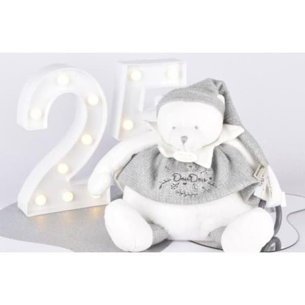 Ours Doudou Cape 25cm Hvid Sølv - DOUDOU ET COMPAGNIE
