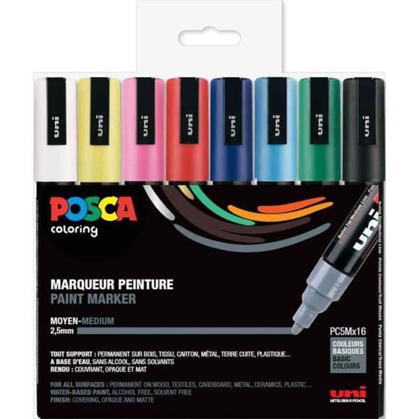 Marker - POSCA - PC5M - 16 farver - Medium konisk spids - Opaque - Mixed