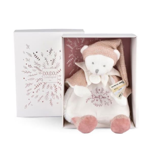 Ours Doudou Cape 25cm Hvid Rosa - DOUDOU ET COMPAGNIE