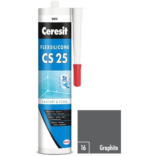 Ceresit sanitetsilikon CS 25 grafit, 280 ml