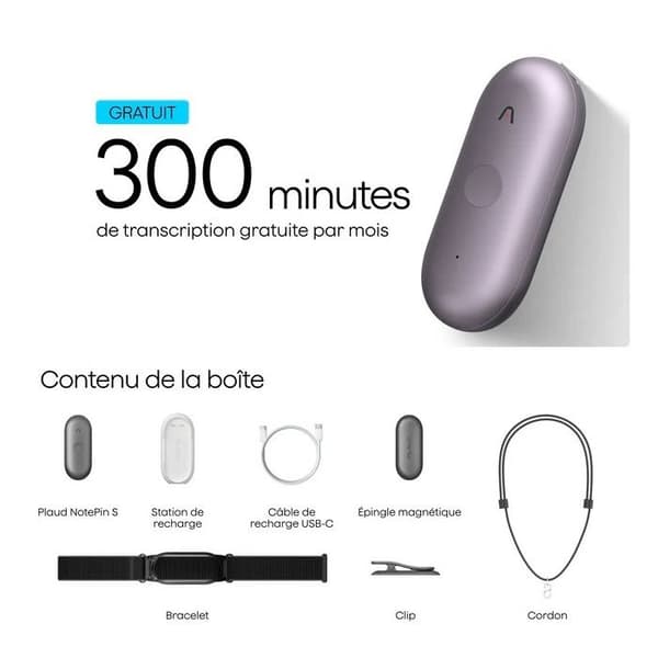 Stemmememo Plaud NotePin S IA Transkription GPT4 64GB Lilla