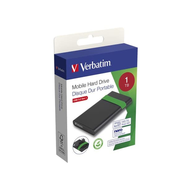 Ekstern harddisk - VERBATIM - 1TB - USB 3.2 - Sort farve - 1000 Go