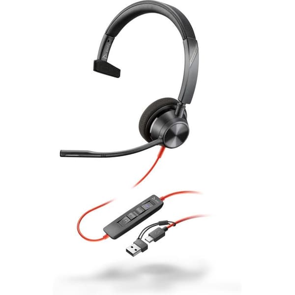HP Poly Blackwire 3310 Monaural Microsoft Teams certifierad USB-C-headset +USB-C/A-adapter