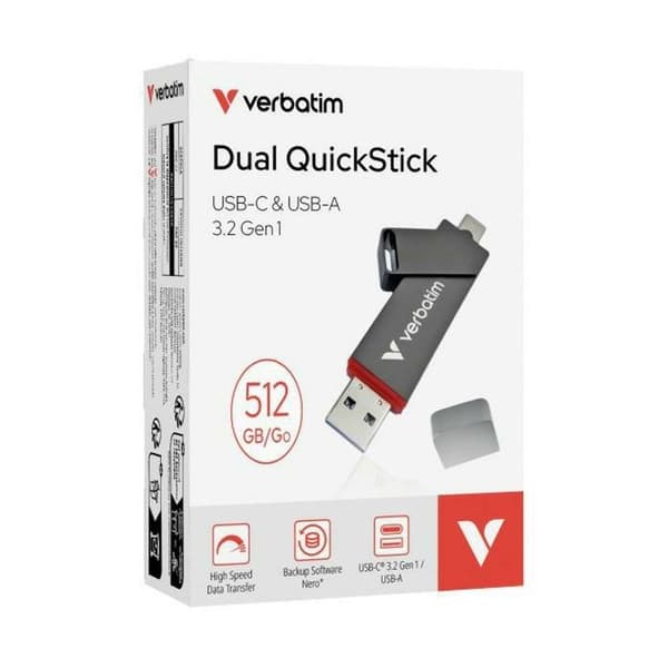 Clé USB - VERBATIM - Dual QUICKSTICK - 512 Go - USB-A/C - USB 3.2 Gen 1