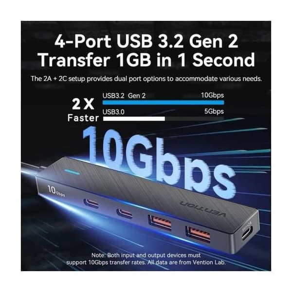 USB Hub - VENTION - CHYBB - 4 porte - USB 3.2 - 10 Gbps - Kompakt design