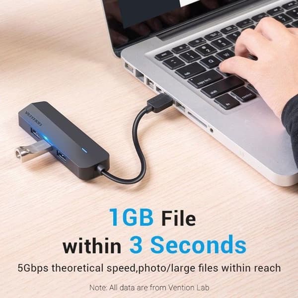 Vention 4-i-1 USB 3.0 til 3x USB 3.0 / Gigabit Ethernet-adapter 0.15M Sort