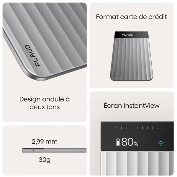 Diktaphon - PLAUD - Note Pro Noir - 4 MEMS - Transkription IA 112 språk - 64 Go