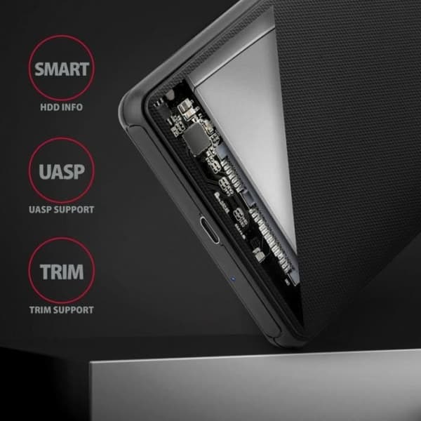 Ekstern Harddisk - AXAGON - EE25-SLC - USB 3.0/SATA III - USB-C - 2,5 tommer - Sort