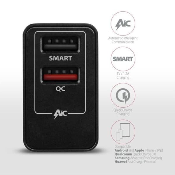 Lader - AXAGON ACU-QS24 - 2 x USB-A QC3.0 - 24 W - Sort