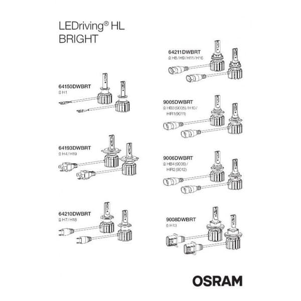 2 LED-driven HL-billjuslampor - Osram - LED - Bright H1