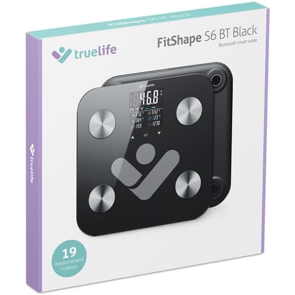 Vægtsensor - TRUELIFE - FitShape S6 BT - 180 kg - Bluetooth - Sort Glas