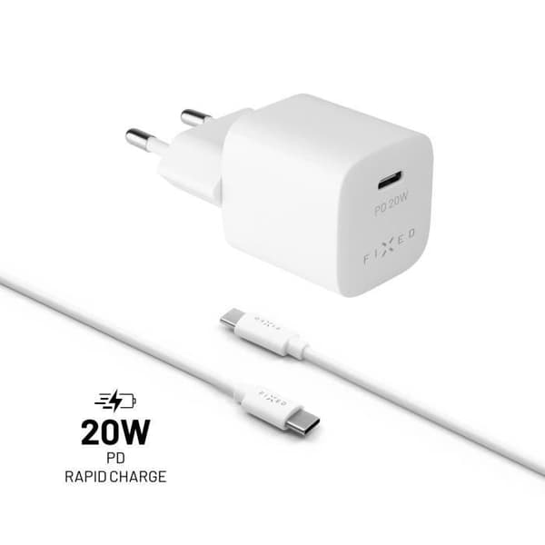 USB-C-lader - FIXED - Mini - 20W - 1 meter - Hvid