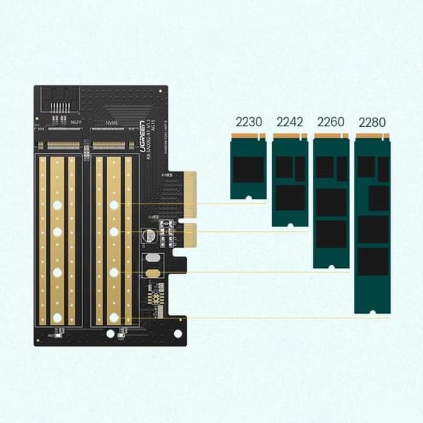 SSD-extensionskort - UGREEN - CM302 - PCIe 3.0 - M.2 M-Key/B-Key - Hastighet 32 Gbit/s