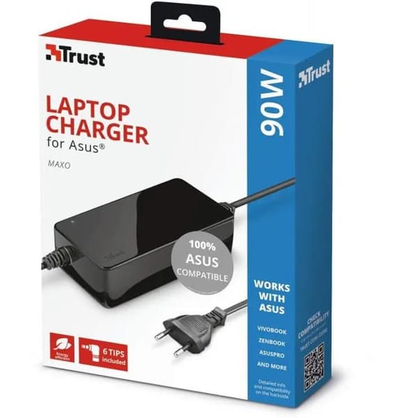 Bærbar computeroplader - Trust - Maxo - 90 W - Sort - Kompatibel med Asus