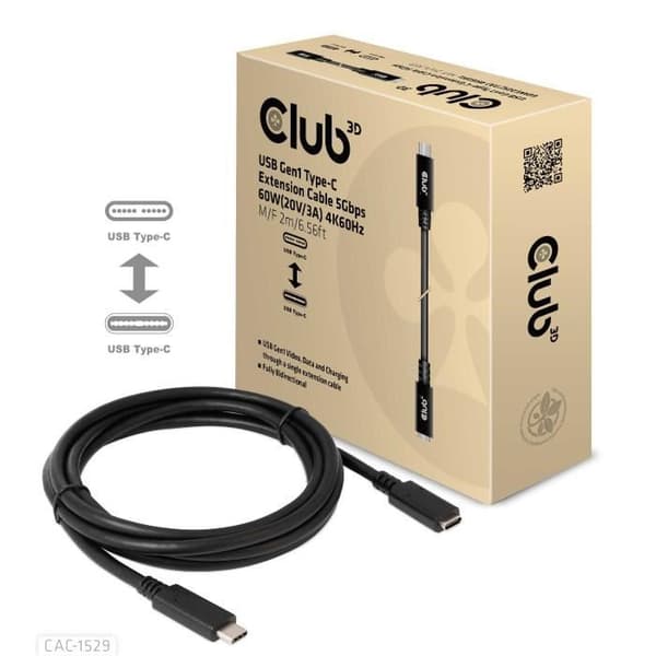 USB-kabel - CLUB3D - CAC-1529 - 2m - Sort - USB-stik