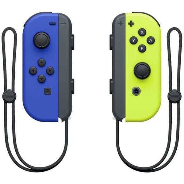 Ett par blå & neongula Joy-Con-kontroller för Nintendo Switch
