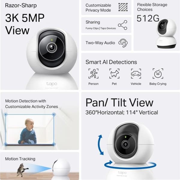 IP-säkerhetskamera TP-Link Tapo TC74 3K 5MP Vit