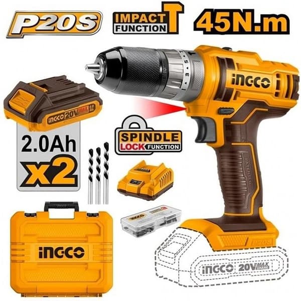 20V SKRUETRÆKKER MED 2 BATTERIER + 47 TILBEHØR