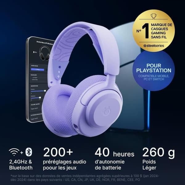 Trådløst gaming headset - STEELSERIES - Arctis Nova 3PW - 40 timers batterilevetid - 2,4 GHz forbindelse - Bluetooth