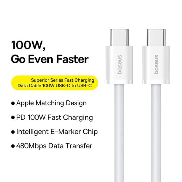 Data kabel - Baseus - P10365200211-04 - 100W - 2 m - Månsilver