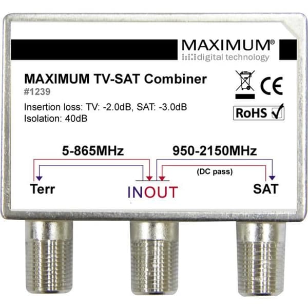 TV-SAT kombinerer - MAXIMUM - Høj isolation - Sort farve