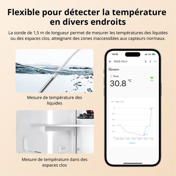 SONOFF SNZB-02LD IP65 Zigbee Intelligent Termometer LCD (Sonde Version)