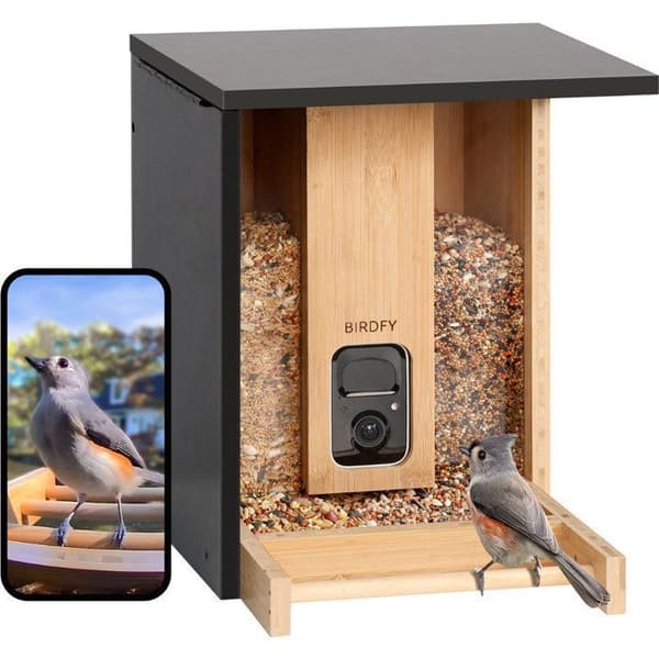 Fuglefoderstation - Birdfy Bamboo - HD WiFi Kamera - Solenergi - AI Artsgenkendelse
