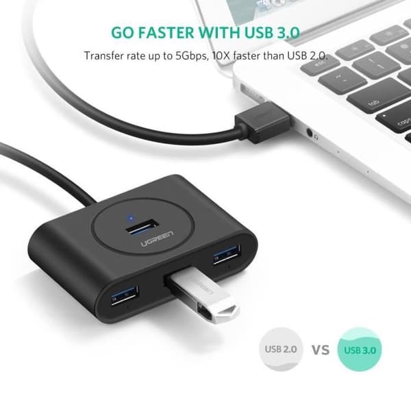 USB 3.0 Hub - UGREEN - 4 porte - Hastighed 5Gbps - Kompatibel med Windows og Mac - Plug-and-Play