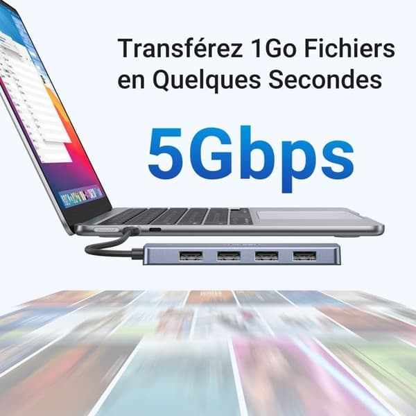 USB-hubb - UGREEN - 4 portar USB 3.0 + USB-C - Grå