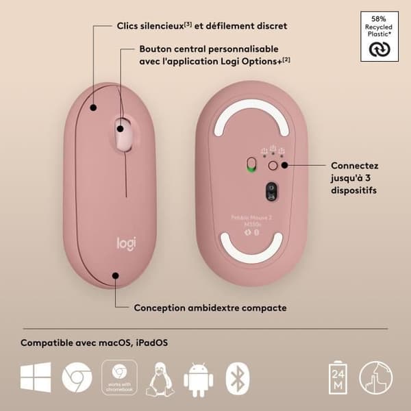 Mus - Trådløs - Logitech - Pebble Mouse 2 M350s - Pink